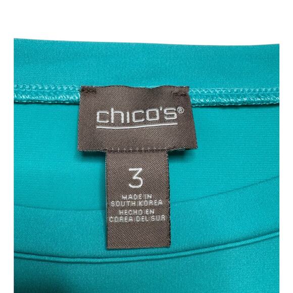 CHICOS Teal Jersey Knit Short Sleeve Blouse Size XL (3) Womens Boat Neck Travel - Picture 6 of 8